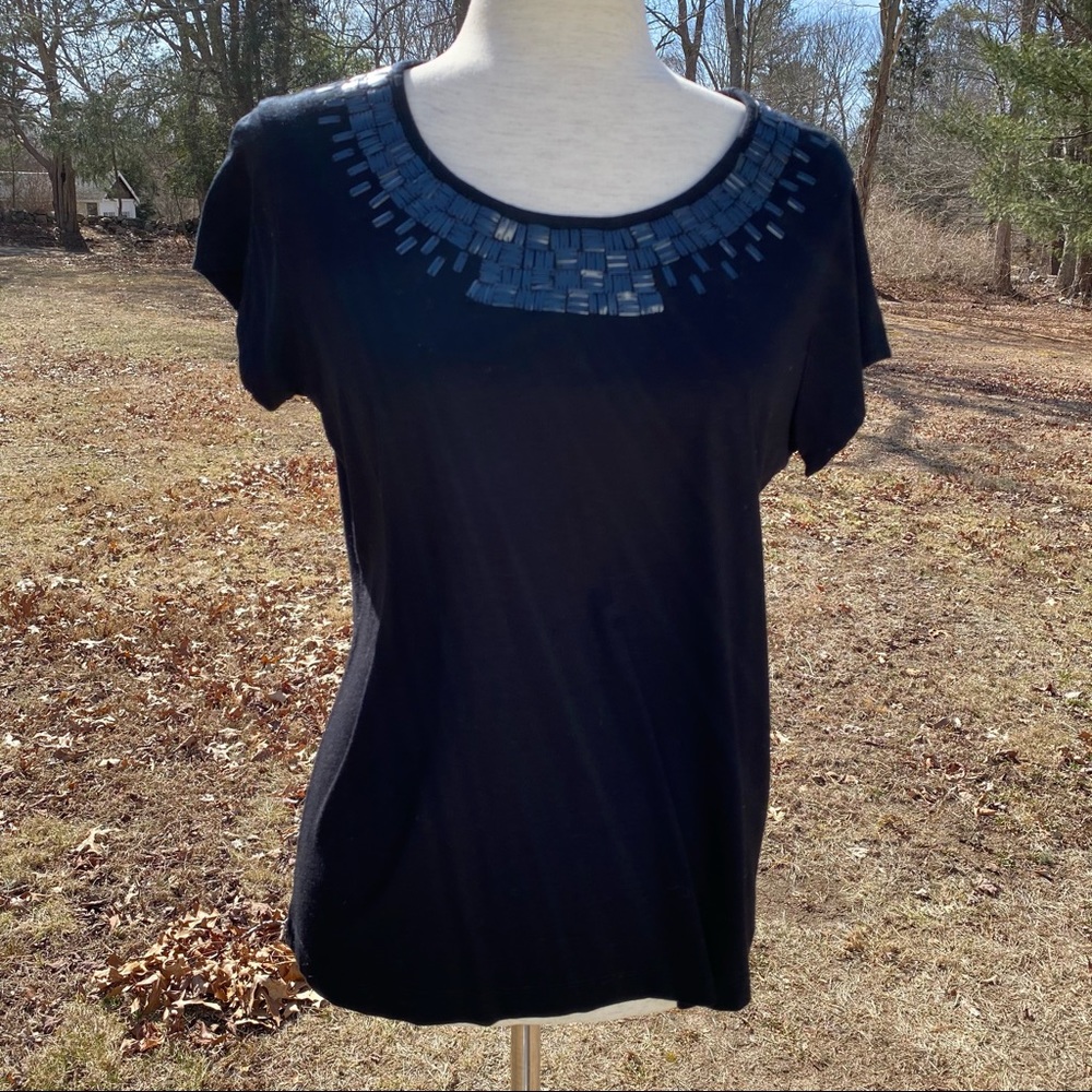CHICO’S TOP TEE SHORT SLEEVE BLACK EMBELLISHED Size 1 M